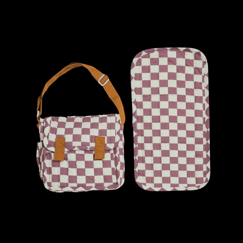 Olli Ella Carrie Convertible Changing Set - Plum Check New