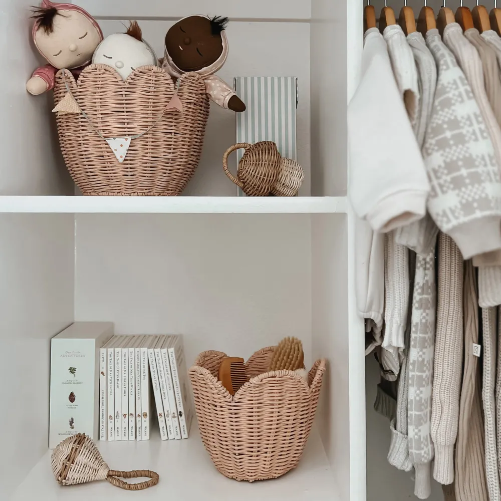 Olli Ella Rattan Lily Basket Set - Seashell Pink