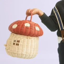 Olli Ella Rattan Mushroom Basket - Red Discount