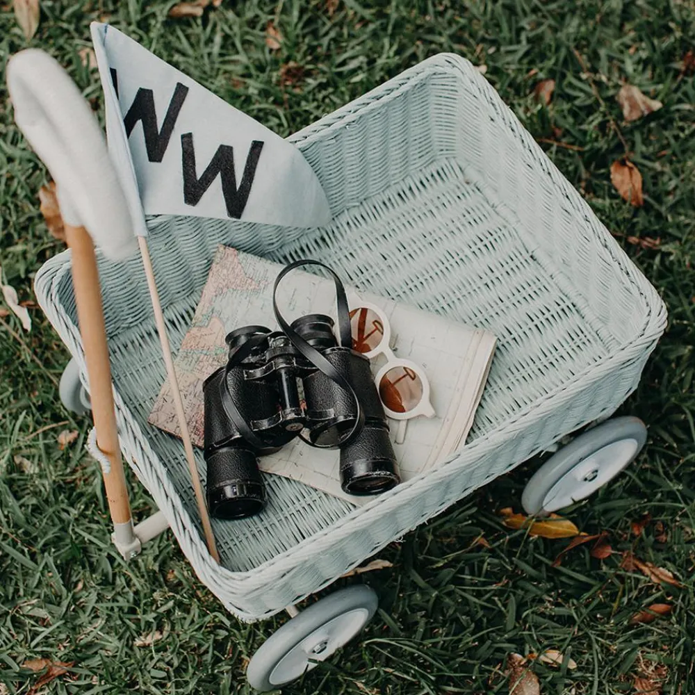 Olli Ella Rattan Wonder Wagon - Vintage Blue Clearance