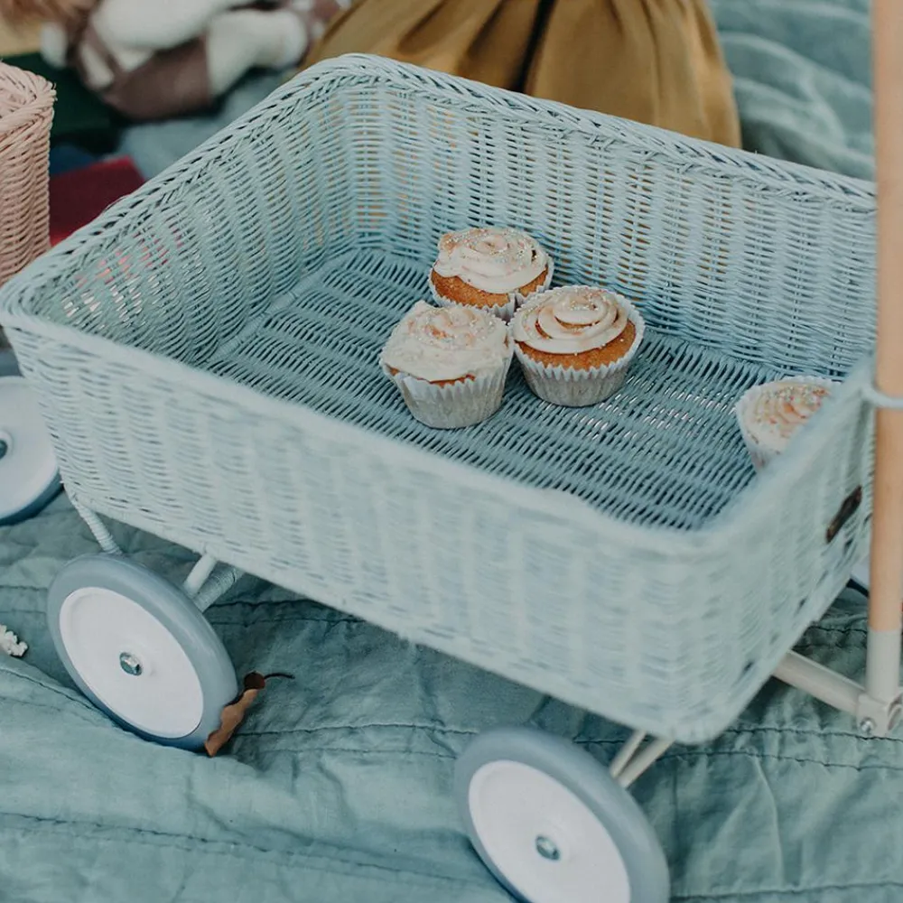Olli Ella Rattan Wonder Wagon - Vintage Blue Clearance