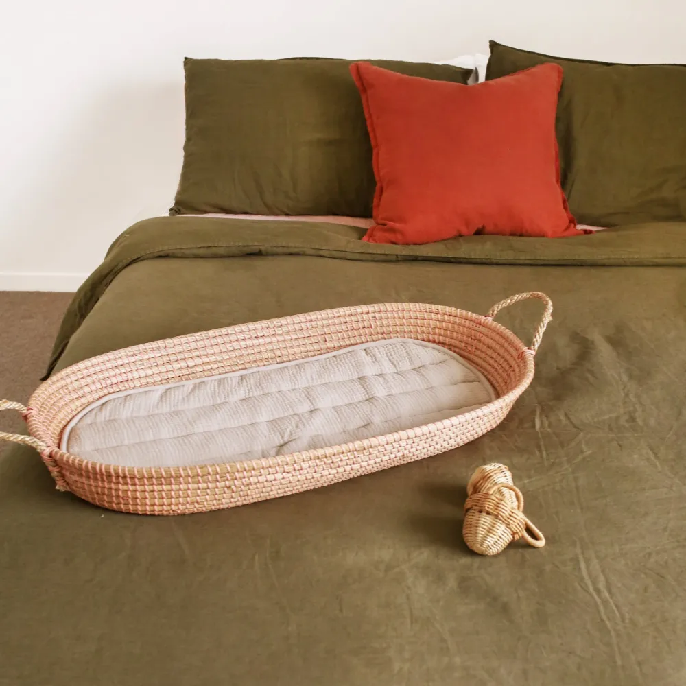Olli Ella Reva Seagrass Changing Basket - Rose Hot