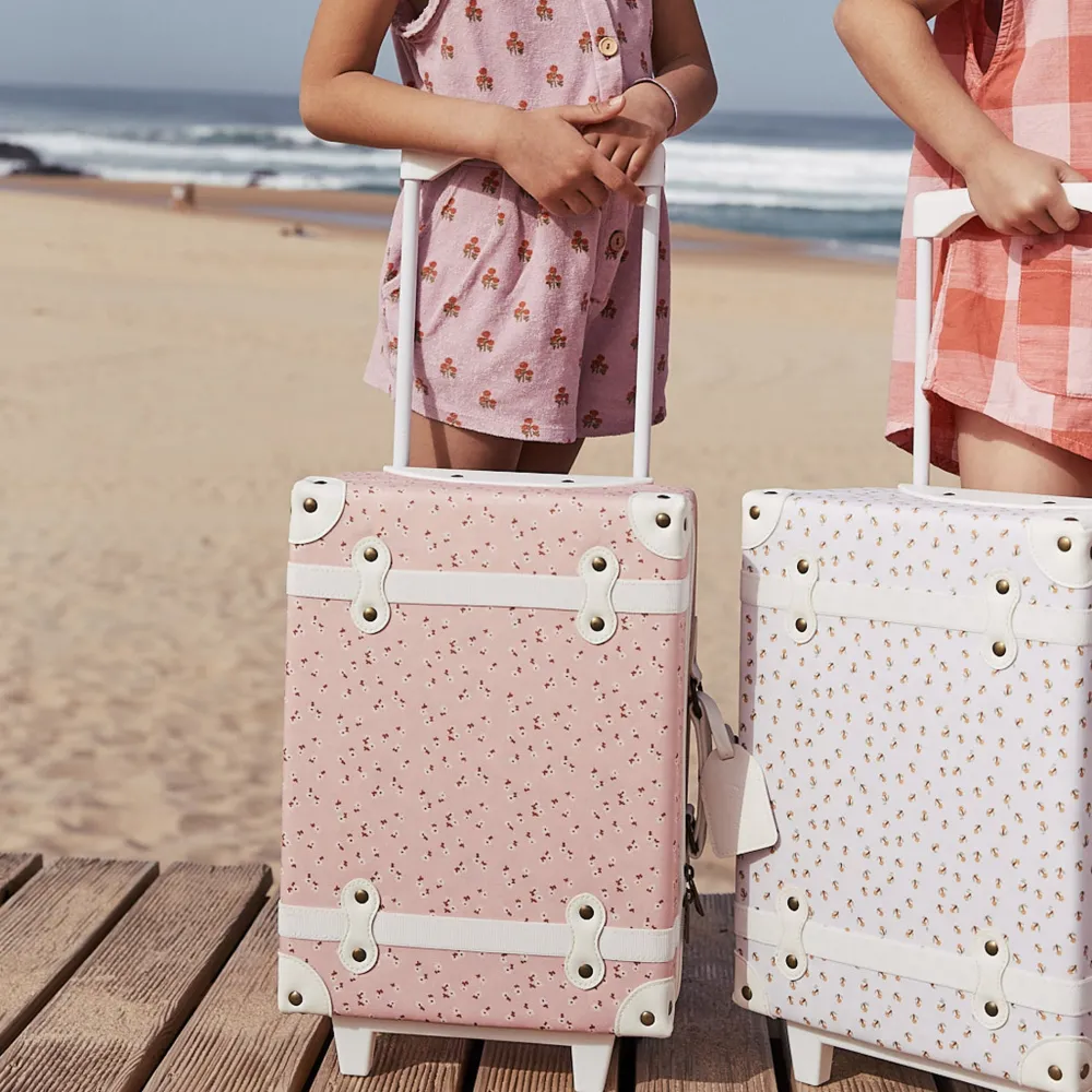Olli Ella See-Ya Suitcase - Pink Daisies Clearance