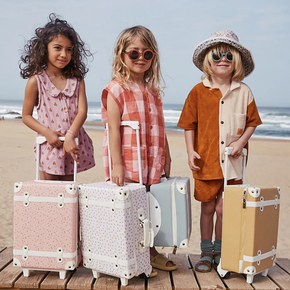 Olli Ella See-Ya Suitcase - Pink Daisies Clearance